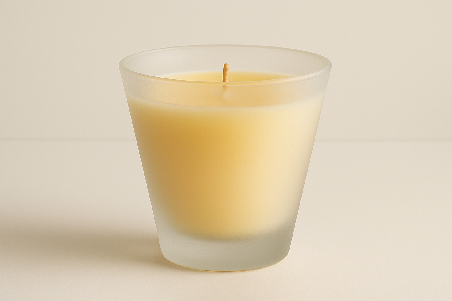 Yellow Candle in 7oz frosted glass v shaped container