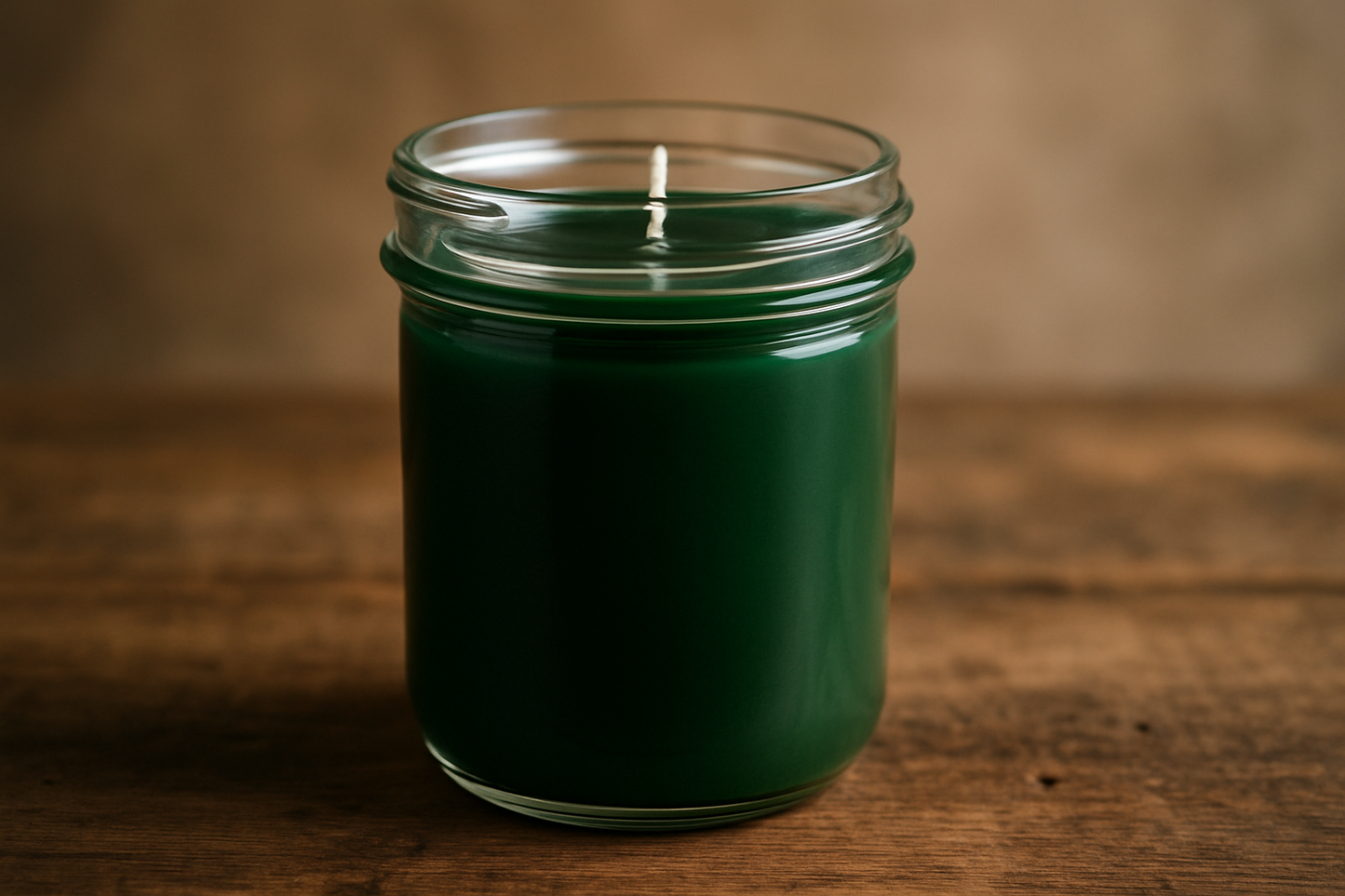 forest green candle in 8oz mason jar